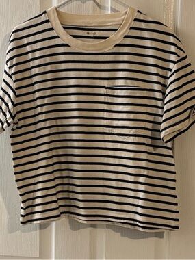 Madewell Cream and Black Striped Crewneck Tee